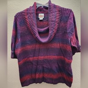 Ruby Road Favorites Short Sleeve Sweater with Cowl Neck Women's XL Purple Pink